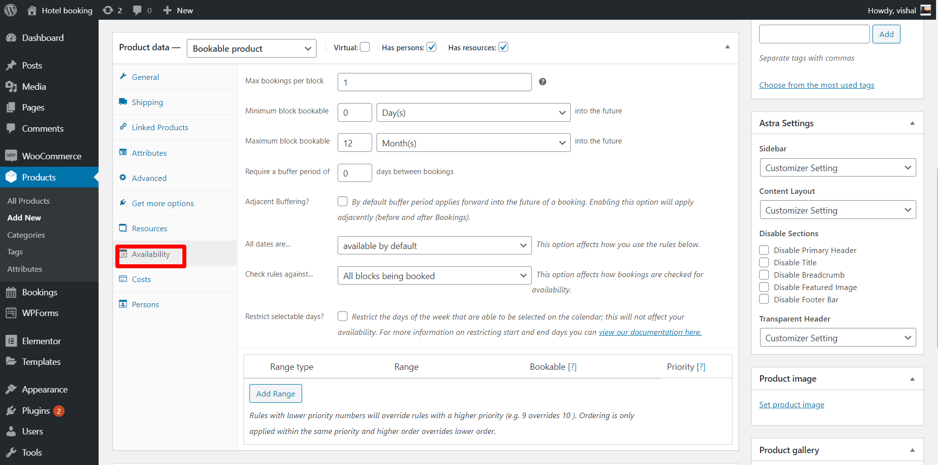 Availability of wooCommerce bookable product