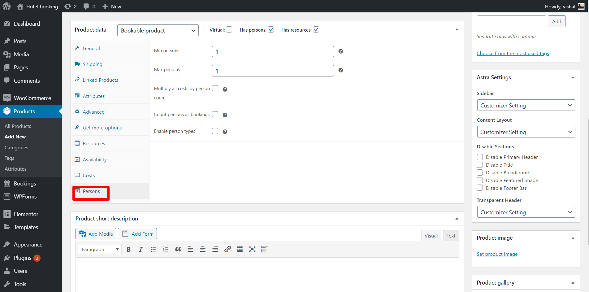 Persons Set up of Woocomerce bookable product