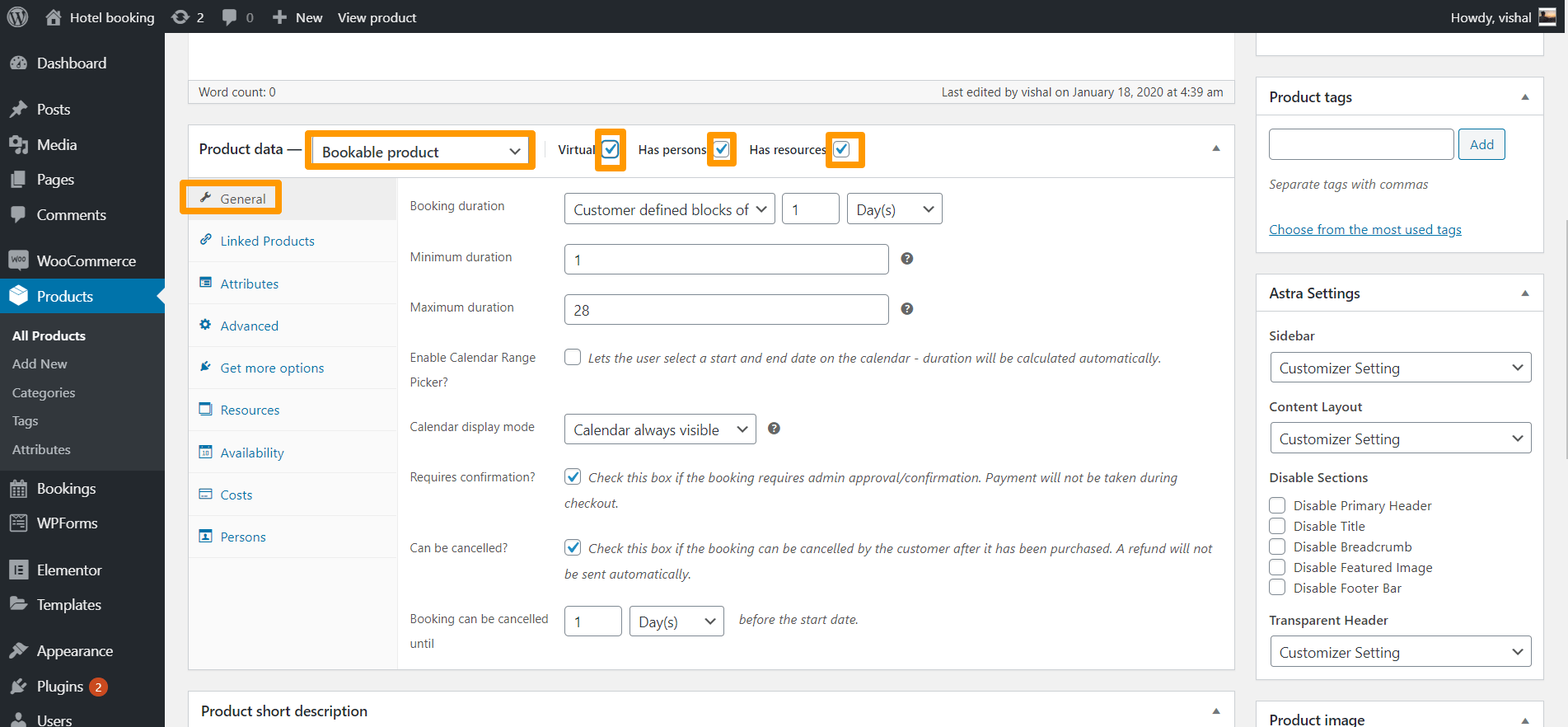 WooCommerce Bookable product setup options