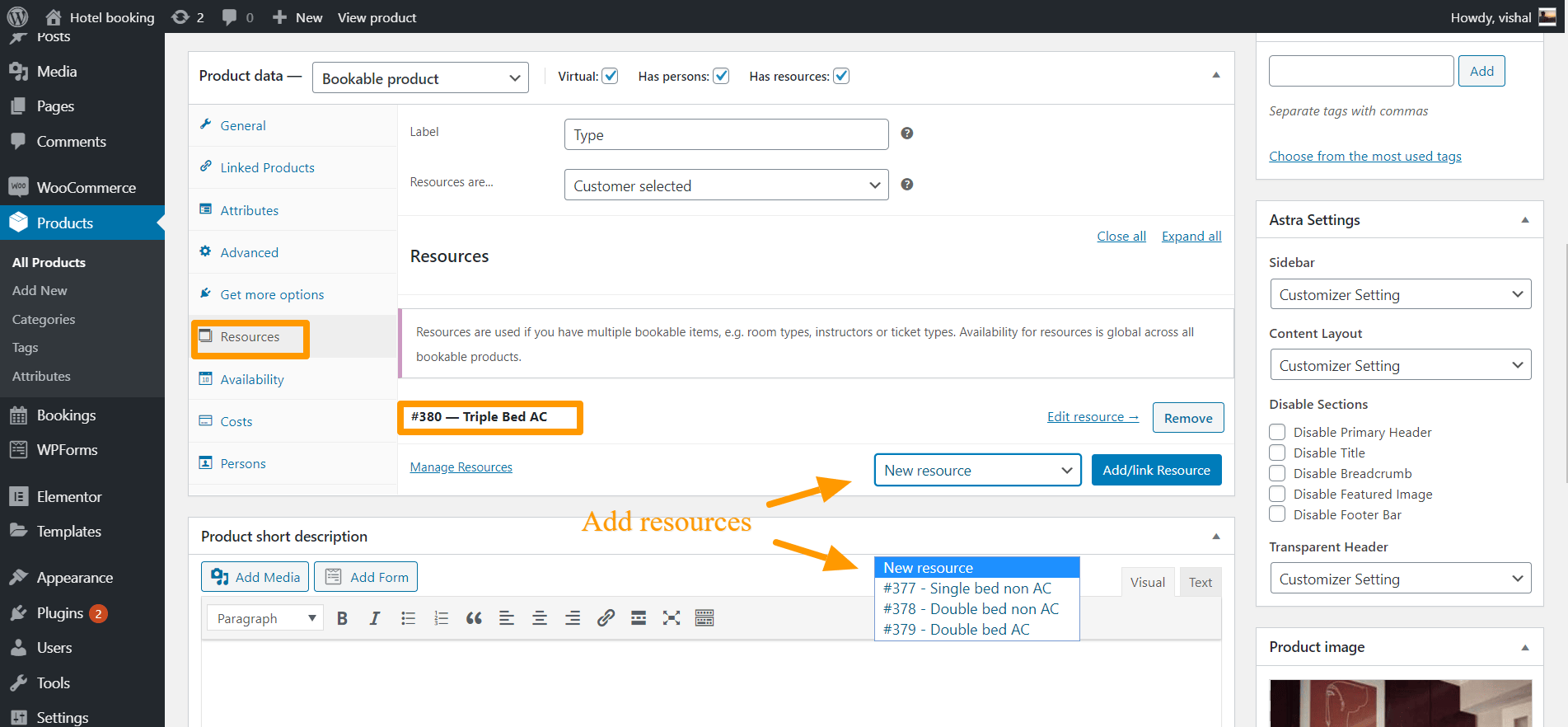 add Bookable product resources