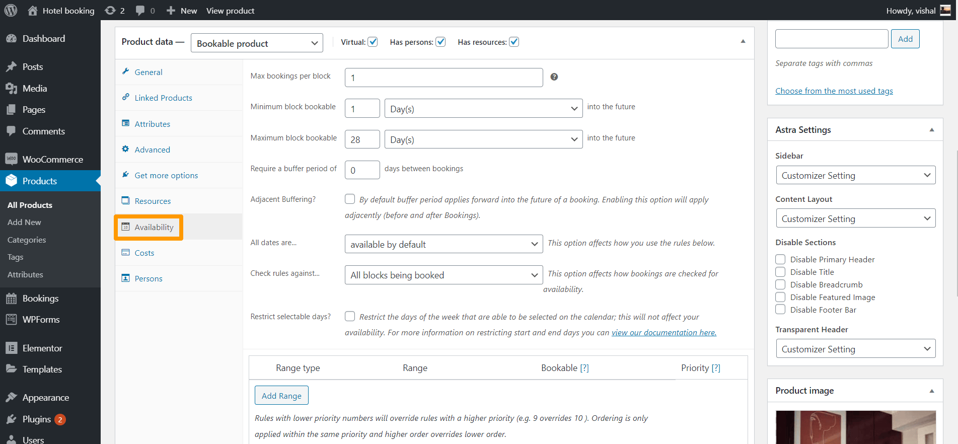 availability of bookable product