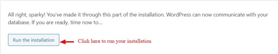 wordpress installation run installation