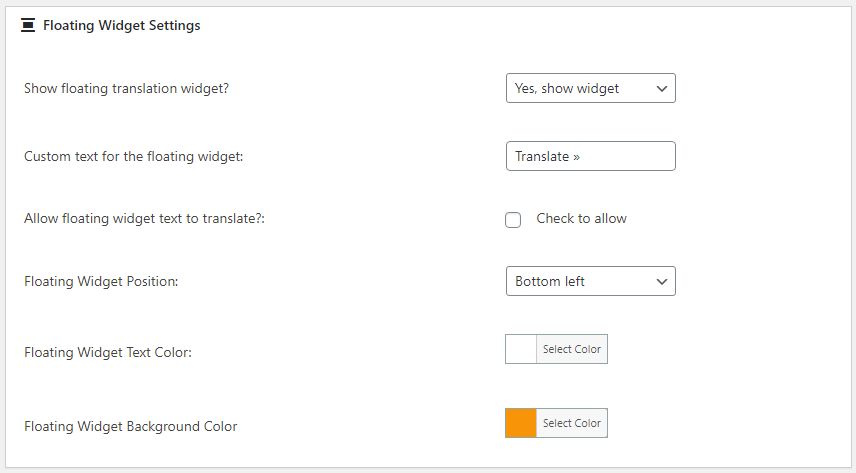 floating widgets setting GLT