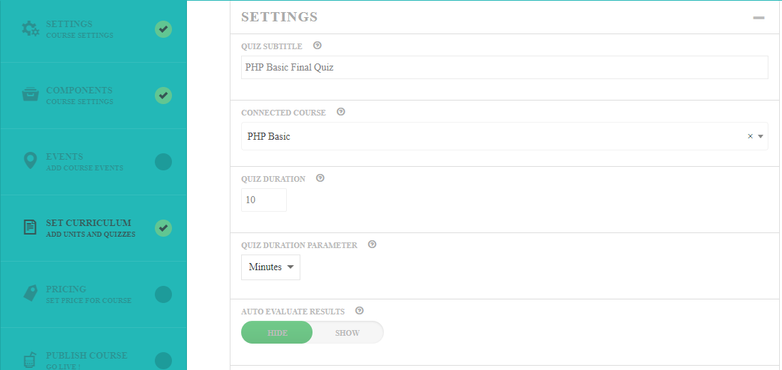 course curriculum edit quiz section settings1